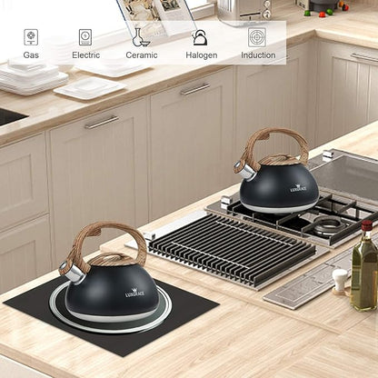 s-p Whistling Tea Kettle Stainless Steel Teapot, Teakettle for Stovetop Induction Stove Top, Fast Boiling Heat Water Tea Pot 2.2 Quart(Black)