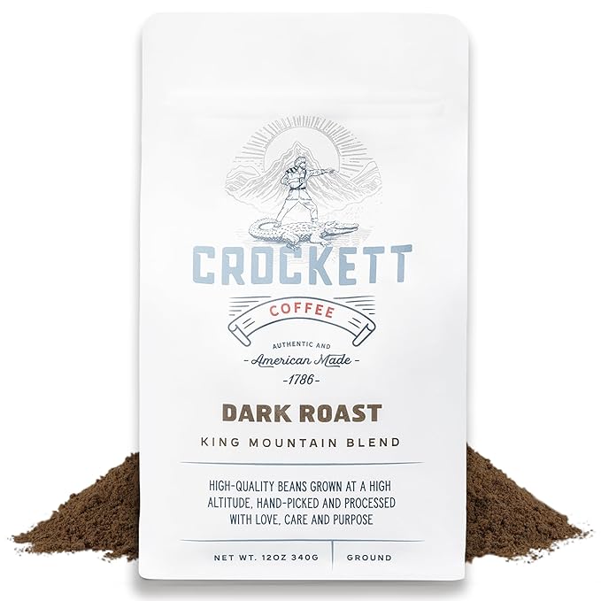 Crockett Dark Roast Ground Coffee – Bold Dark Roast Ground Coffee with Full-Bodied Flavor, Smooth Finish & No Bitterness – Perfect for Rich, Gritty Brewing Without the Burn