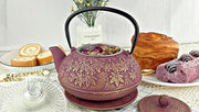 Large Japanese Cast Iron Teapot Capacity 40Oz with Trivet and Loose Leaf Tea Infuser, Cast Iron Tea Kettle Stovetop Safe. Tetsubin Coated with Enamel Interior - Purple Teapot