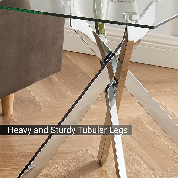 Modern Style Square Side Table with Tempered Glass Top and Metal Tubular Legs, Silver 20”Dx20”Wx22”H