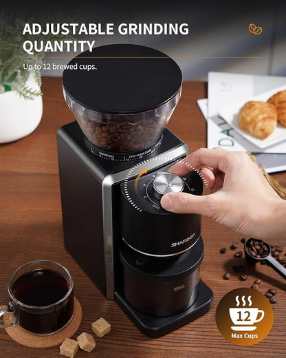 SHARDOR Conical Burr Coffee Grinder, Electric Coffee Bean Grinder with 35 Grind Settings, Adjustable for 2–12 Cups, Anti-Static Design, Black