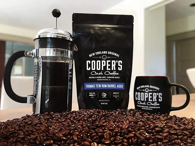 Rum Barrel Aged Coffee - Single Origin Rwanda Coffee Beans Aged in Thomas Tew RUM Barrels - 12 oz Bags, Ground Coffee