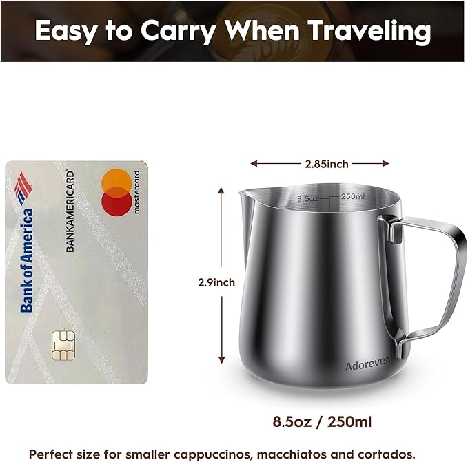 Milk Frothing Pitcher, 8.5oz / 250ml Steaming Pitcher Stainless Steel Espresso Machine Accessories for Coffee Bar, Cappuccino Barista Tools Milk Jug Steamer Frother Cup with Latte Art Pen