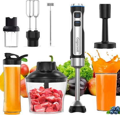 Immersion Blender Handheld 8 in 1 Hand Blender, Electric Blender Max 1000W Immersion Blender with 21 Speed & Turbo Mode, 21 Speed & Turbo Mode, Beaker Chopper Milk Frother Frother Grinder