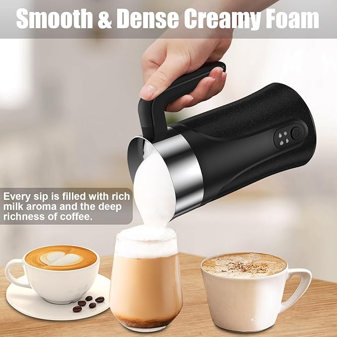Milk Frother, 4-in-1 Milk Frother and Steamer, 10.1oz/300ml Automatic Hot and Cold Foam Maker and Milk Warmer, Electric Milk Frother for Coffee, Latte, Cappuccino, Matcha(Black)