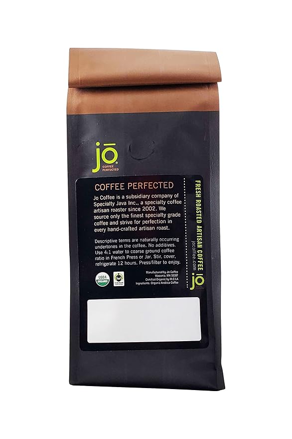 COLD BREW JO DECAF: 2 lb. Coarse Ground USDA Organic Decaf Coffee, Dark French Roast, Swiss Water Process, Soft Velvety Texture, Low Acidity, Fair Trade Certified, Gluten Free, Non-GMO, Chemical Free