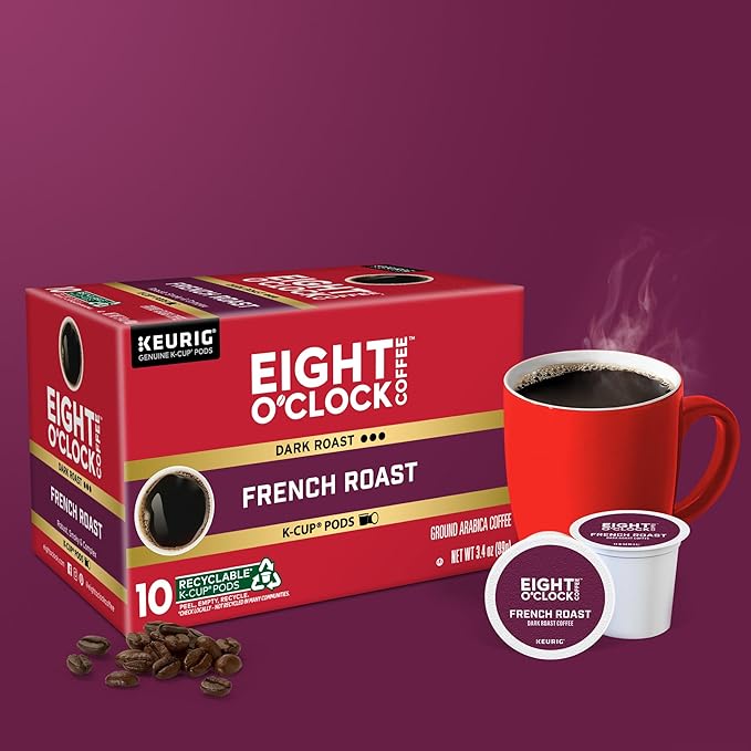 Eight O'Clock Coffee French Roast, Single-Serve Coffee K-Cup Pods, Dark Roast, 60 Count (6 packs of 10)