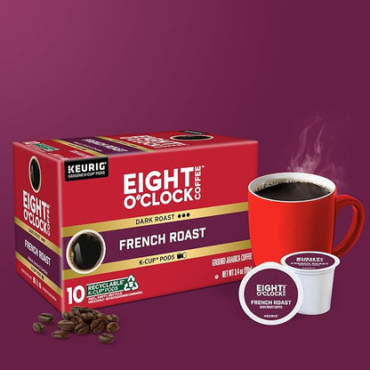 Eight O'Clock Coffee French Roast, Single-Serve Coffee K-Cup Pods, Dark Roast, 60 Count (6 packs of 10)