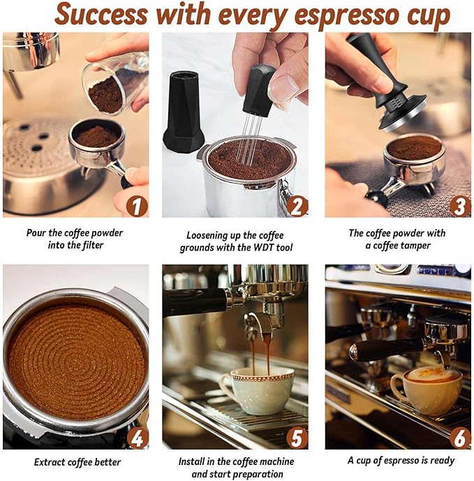 58mm Espresso Tamper, Espresso Accessories, Coffee Tamper with Espresso Distribution Tool, Wdt Tool Espresso, Espresso Tamper with Silicone Mat, Stainless Steel Base Tamper for Espresso Coffee Machine