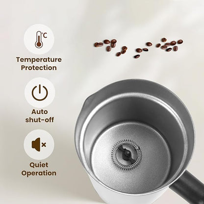 Milk Frother, 4-in-1 Milk Frother and Steamer, 10.6oz Electric Milk Steamer, Automatic Cold and Hot Foam maker for Lattes, Cappuccinos, Ceramic Lining Interior (Polished)