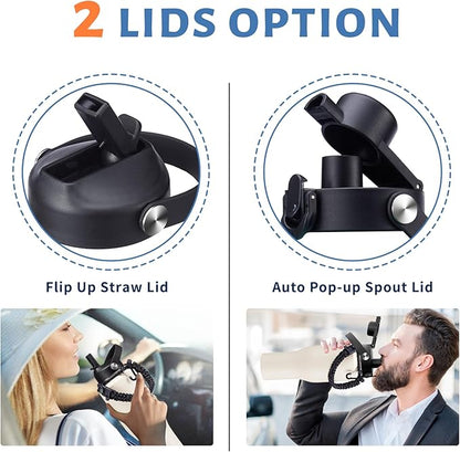 40 oz Insulated Water Bottle with Straw - Metal Water Bottle with Straw & Pop-up Chug Lid, Carrying Case, Skinny Leak-proof Stainless Steel Tumbler Coffee Cup Fits in Car Cup Holder