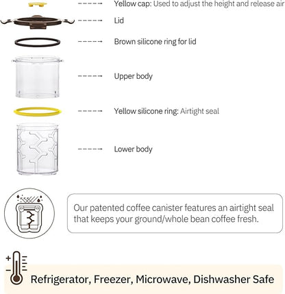 Size Adjustable Coffee Canister - Airtight Storage Container for Coffee Beans and Grounds, Tea, Spice (Medium)