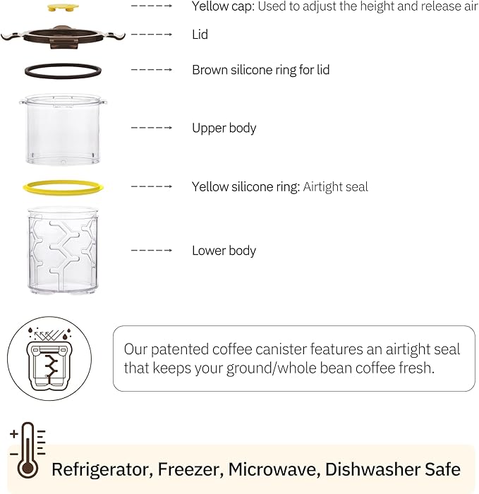 Size Adjustable Coffee Canister - Airtight Storage Container for Coffee Beans and Grounds, Tea, Spice (Small)