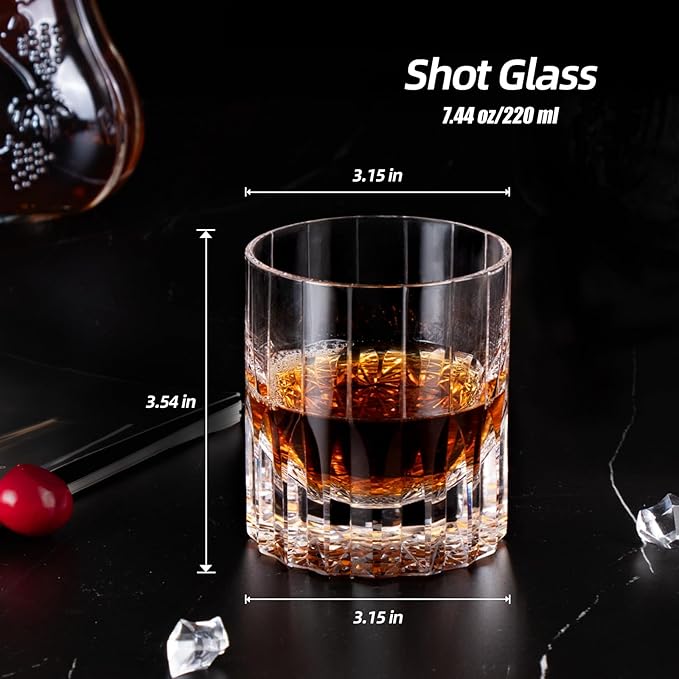 KAMMAK Whiskey Glasses, 7.7 oz (220 ml) Old Fashioned Tumbler, Thick Base Glass with Delicate Rim & Seamless Design for Scotch, Bourbon, Cocktails, Lead-Free Barware