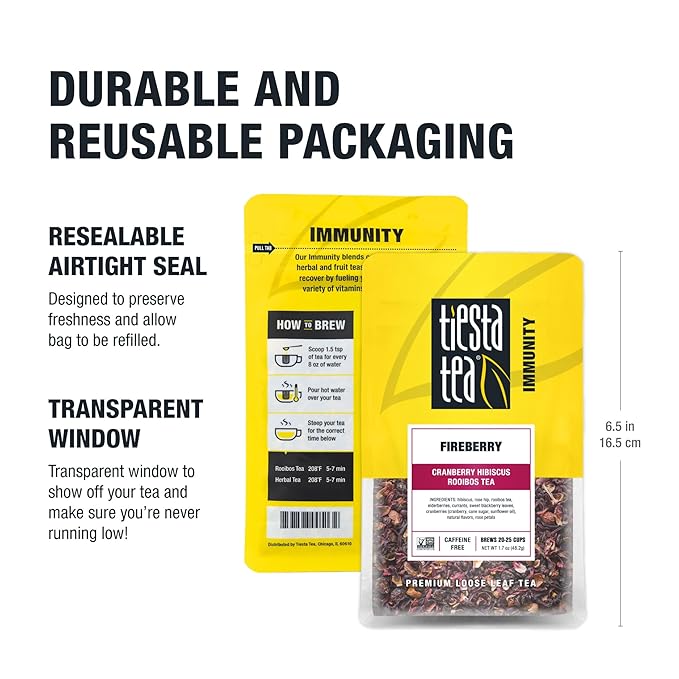 Tiesta Tea - Cranberry Hibiscus Rooibos Tea, Fireberry, Loose Leaf, Herbal Blend with Hibiscus, Cranberry, Currants & Rooibos, Enjoy Hot or Iced, 1.7oz Resealable Pouch, 25 Cups