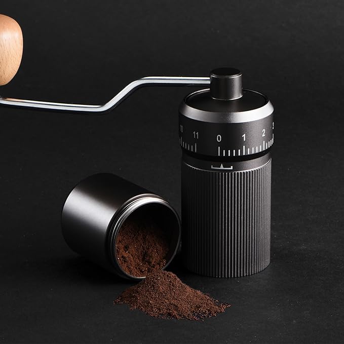 Manual Coffee Grinder by Suvykep — 7 Star Coffee Grinder Manual with 25g Capacity, CNC Stainless Steel Espresso Grinder with 55 Grind Settings — For Espresso, French Press, Pour Over (Grey)