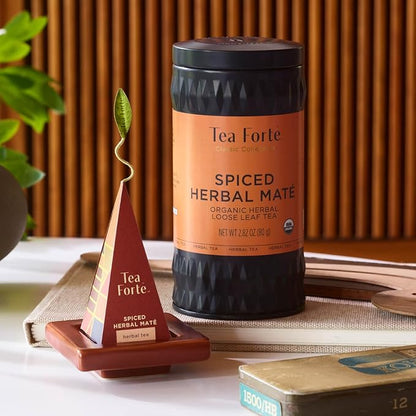 Tea Forte Spiced Herbal Maté Premium Organic Loose Leaf Caffeinated Herbal Tea Blend Canister, Makes 35-50 Cups