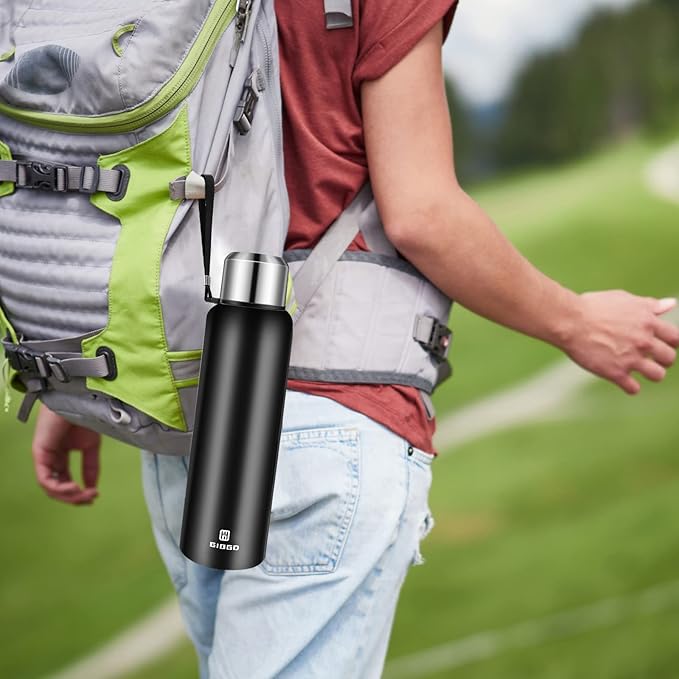 Insulated vacuum Thermo Bottle 1500ml/50.7oz with cup Stainless steel coffee bottles for hot and cold drink water flask.(Black,1500ml)