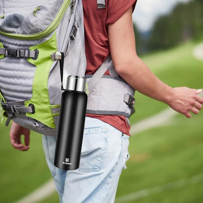 Insulated vacuum Thermo Bottle 1500ml/50.7oz with cup Stainless steel coffee bottles for hot and cold drink water flask.(Black,1500ml)