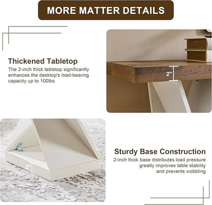 OKD Modern Coffee Table, 48" Twisted Center Table with Wood Thickened Pedestal, Rectangular Rustic Living Room Table, Farmhouse Storage Low Cocktail Tea Table, Antique White