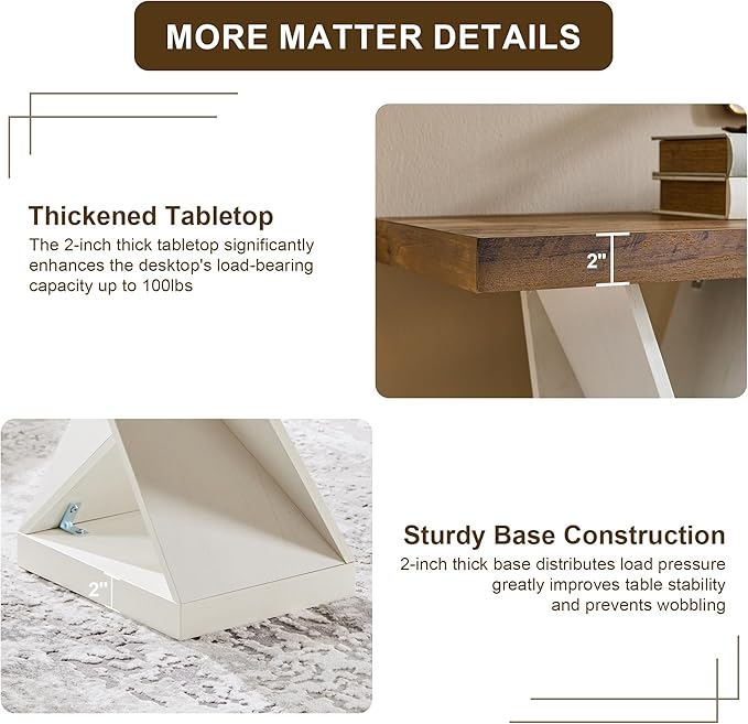 OKD Modern Coffee Table, 48" Twisted Center Table with Wood Thickened Pedestal, Rectangular Rustic Living Room Table, Farmhouse Storage Low Cocktail Tea Table, Antique White