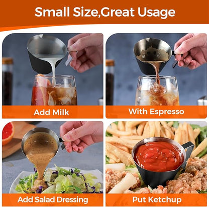 YARRAMATE Stainless Steel Espresso Shot Cup, Double Spout Metal Espresso Measuring Cup with V-Shaped Mouth, Espresso Accessories, 3.4OZ/100ML (Black)