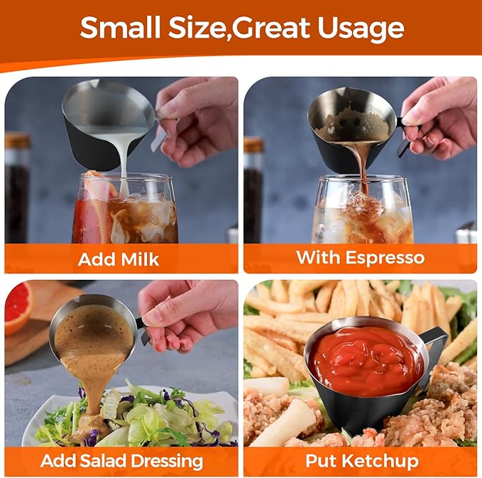 YARRAMATE 2Pcs Stainless Steel Espresso Shot Cup, Double Spout Metal Espresso Measuring Cup with V-Shaped Mouth, Espresso Accessories, 3.4OZ/100ML (Black)