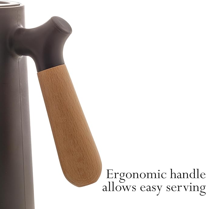 WOLFF - Thermal Coffee Carafe - 34oz / 1L Insulated Plastic Exterior Carafe for Hot or Cold Drinks - Leakproof Coffee and Tea Dispenser with Wood-like Handle and Glass Liner - Black, 34floz/1L