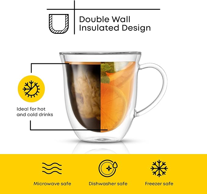 JoyJolt Serene Double Walled Insulated Glasses Coffee Mug (Set of 2) 13.5 Ounces