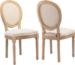 Load image into Gallery viewer, French Country Dining Chairs Set of 2, Beige Cane Back Rattan Dining Chairs with Linen Upholstered Seat, Solid Wood Legs, Farmhouse Kitchen &amp; Dining Room Chairs, Sillas De Comedor (Beige, 2Pcs)