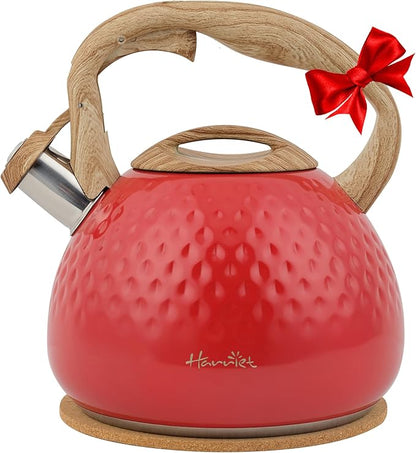 harriet Tea Kettle, Tea Pot for Stovetop, 2.5QT Whistling Kettle with 5-Layers bottom, Food Grade Stainless Steel Kettles with Hot-Resistant Handle Gas Electric Applicable, Red