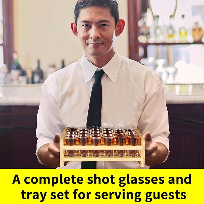 Shot Glass Set 24pcs 0.5 oz - 0.66 oz / 15ml- 20 ml Shot Glass Tray Holder Clear Glass for Party, Club, Bar, Spirit Tasting - MJ-24-15 (15ml 24pcs)