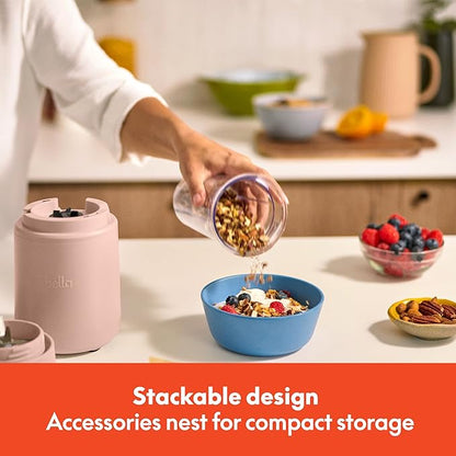 bella 6 Pcs Portable Rocket Blender, Juicer & Smoothie Maker, Press & Twist Design, EverGood™ & BPA Free Dishwasher Safe Parts, 4 Tip Stainless Steel Blade, Cord Wrap, 240 Watt Motor, Blossom