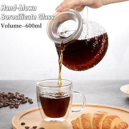 Clear Glass Coffee Server Pot for Drip Coffee Maker, 600ml/20oz Standard Glass Coffee Carafe with Lid, Coffee Pot for Manual Pour Over Coffee Maker