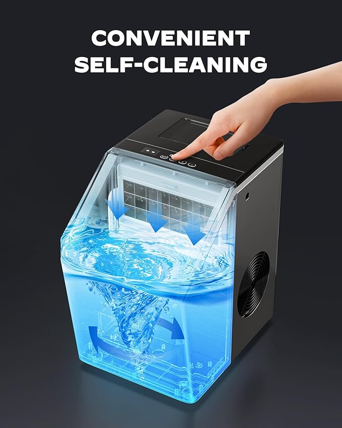 Silonn Ice Maker Countertop 44lbs/Day, Ice Cube Maker with Self-Cleaning, Stainless Steel Ice Machine with 2 Water Fill Options, Compact for Home Office Bar Party