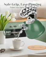 Load image into Gallery viewer, Harriet Tea Kettle Stovetop, 2.5 Quart Whistling Stainless Steel Tea Pot, 3-Layer Base, Unique Ergonomic Handle, Includes Pot Holder &amp; Mat, Electric/Induction/Gas Stovetops Applicable, Green