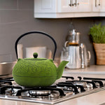 Load image into Gallery viewer, YJX 60.9oz Large Cast Iron Teapot, Big Tea Kettle for Stovetop Safe, Green Cast Iron Kettle Teapot with Stainless Steel Infuser for Loose Tea and Tea Bags(1800ml)