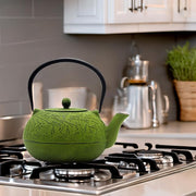 YJX 60.9oz Large Cast Iron Teapot, Big Tea Kettle for Stovetop Safe, Green Cast Iron Kettle Teapot with Stainless Steel Infuser for Loose Tea and Tea Bags(1800ml)