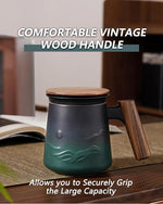 Load image into Gallery viewer, ZENS Embossed Ceramic Tea Mug with Infuser and Lid, 14.5 oz Wooden Handle, Loose Leaf Tea Steeper Mugs &amp; Strainer for Tea Lovers Gifts