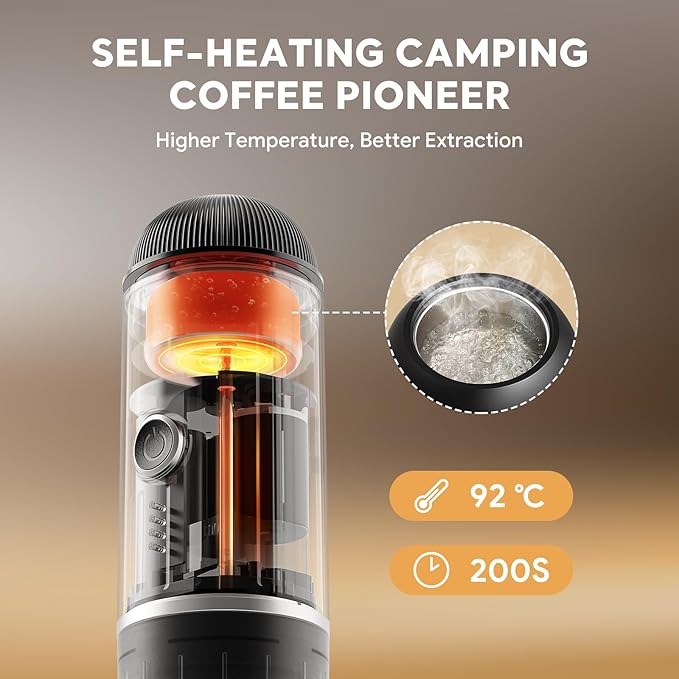 Portable Electric Espresso Machine, Travel Coffee Maker for Camping, Car Self-Heating Coffee Machine with USB-C, Compatible With NS Capsules & Ground Coffee, Portable Coffee Maker for Hiking,RV,Office