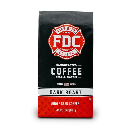 Fire Department Coffee - Gives Back to Firefighters - Bold & Smooth Dark Roast Coffee Beans - Roasted in the USA - Veteran Owned - Whole Bean - 12 oz