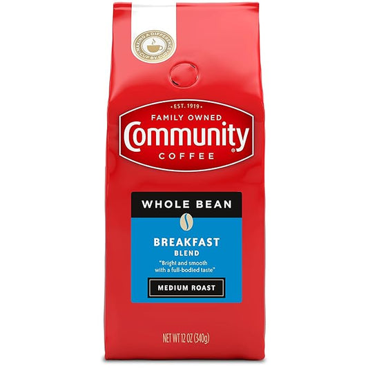Community Coffee Breakfast Blend Whole Bean Coffee, Medium Roast, 12 oz Bag (Pack of 1)
