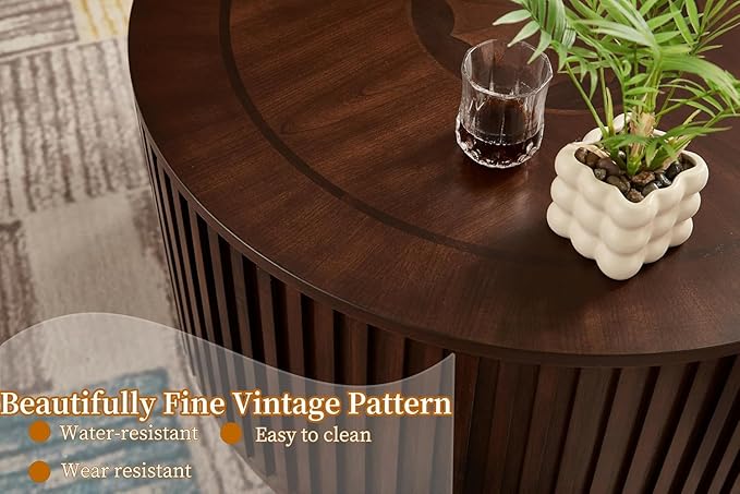 Round Wood Coffee Table for Living Room, Modern Circle Table with Removable Lid, Rustic Drum Table for Reception Room, No Need Assembly (31x31x16 in)