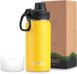 Load image into Gallery viewer, koodee Water Bottle-16 oz Stainless Steel Double Wall Vacuum Insulated Wide Mouth Water Bottle for Back to School-Reuasble Metal Flask with Leakproof Spout Lid (Yellow)