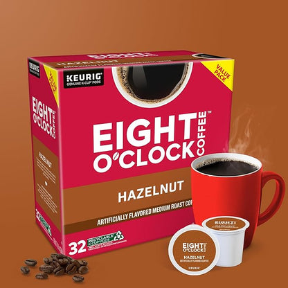 Eight O'Clock Coffee Hazelnut Single-Serve Keurig K-Cup Pods, Medium Roast Coffee Pods, 32 Count