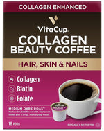 Load image into Gallery viewer, VitaCup Beauty Collagen Coffee Pods for Hair, Skin &amp; Nails, with Biotin &amp; Folate, Medium Dark Roast, Keto Friendly, Recyclable Single Serve Pod Compatible with Keurig K-Cup Brewers,16 Ct