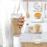 Load image into Gallery viewer, Ribbed Drinking Glasses,with Lids and Straws Glass Cup,19oz Glass cup,4 Pack Old Fashioned Glasses,Thickened for iced coffees,cocktails and juices, perfect for families and parties (4)