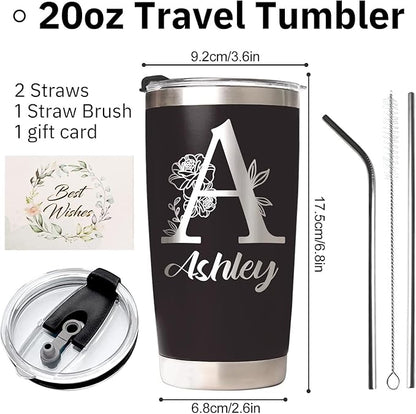 Personalized Tumblers with Engraved Name, Personalized Birthday Gifts for Men Women, Custom 20oz Stainless Steel Coffee Tumbler with Lids and Straws, Custom Travel Mug Cup
