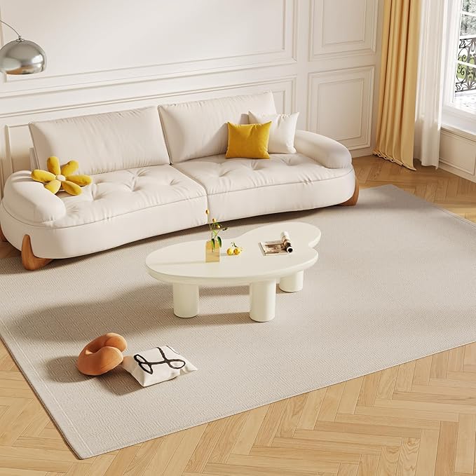 Cloud Coffee Table, 42.24" Irregular Cream White Coffee Table with 3 Legs, Modern Center Table for Living Room, Indoor Tea Table, Easy Assembly