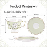 Load image into Gallery viewer, KAMMAK Ceramic Coffee Cups Saucers Set of 2, Porcelain Espresso Cups with Saucers, 8.12 oz Handcrafted Elegant Bone China Tea Cups, Blue &amp; Sage Green Flower Teacup for Party, Office, Women Gift